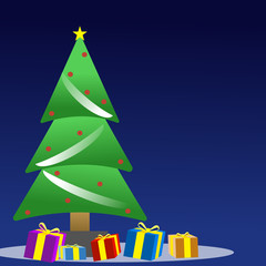 Christmas tree with gifts and blue background