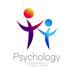 Modern people psi logo of Psychology. Family Human. Creative style. Logotype in vector. Design concept. Brand company. violet blue color isolated on white background. Symbol for web, print, card