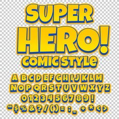 Obraz premium Comic alphabet set. Letters, numbers and figures for kids' illustrations, websites, comics, banners