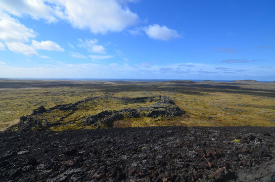 Moss Covered Lava Field Surrounding Eldborg Crater