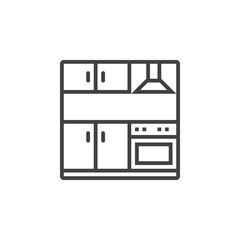 kitchen set line icon, outline vector sign, linear pictogram isolated on white. logo illustration