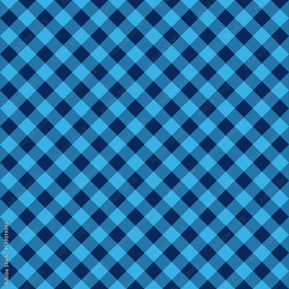 Poster blue check diagonal fabric texture seamless pattern