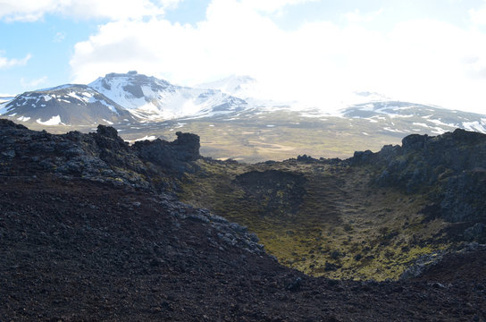 Volcanic Lava Rock and Mountains in Iceland