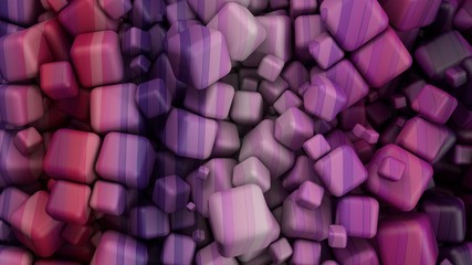 Unique textured background of colored cubes, orange, purple, yellow and white in a range of sizes.