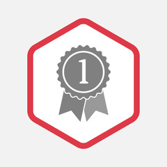 Isolated hexagon with  a ribbon award