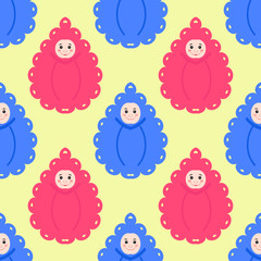 Seamless texture. Newborns in envelopes. Boy and girl