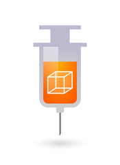 Isolated syringe with  a cube sign