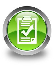 Checklist icon glossy green round button