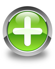 Plus icon glossy green round button