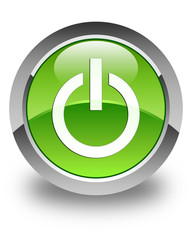 Power icon glossy green round button
