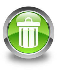 Recycle bin icon glossy green round button