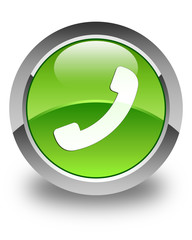 Phone icon glossy green round button 2
