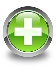 Plus icon glossy green round button 2