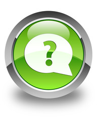 Question mark bubble icon glossy green round button