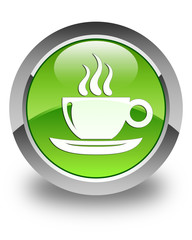 Coffee cup icon glossy green round button