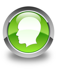 Head (men face) icon glossy green round button