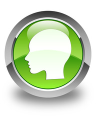 Head (woman face) icon glossy green round button