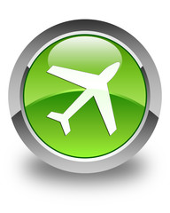 Plane icon glossy green round button 2