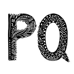 Decorative Hand-Drawn Letters - Ethnic Alphabet - P And Q