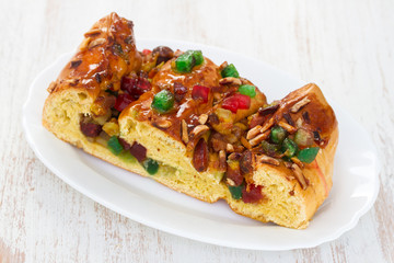 fruit cake on white dish