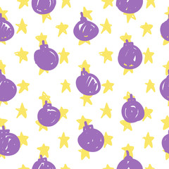 Vector Christmas simple hand drawn pattern with Christmas decorations