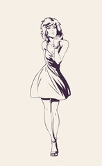 The  brunette hair girl sends an air kiss