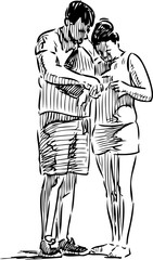 Fototapeta na wymiar sketch of a tourists couple