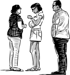 sketch of the people on a bus stop