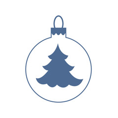 Vector icon Christmas ball with silhouette of Christmas tree.