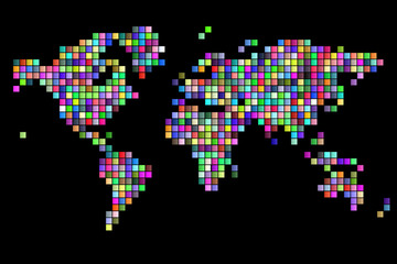 world map square pixels random colored