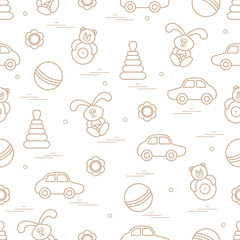 Vector pattern of different toys: car, pyramid, roly-poly, ball,