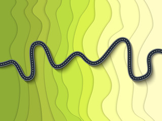 Beautiful Winding Road on a Mountain Slope. Mountain serpentine top view. Road trip and Journey route. Vector EPS 10