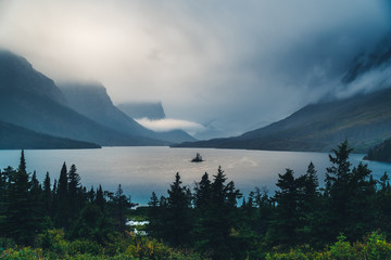 Foggy Wild Goose Island. Glacier National Park, Montana