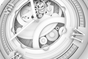 Abstaract 3d rendering illustration of watches with gears. Ambient occlustion pass. Shadow detail pass.