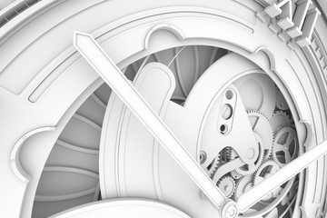 Abstaract 3d rendering illustration of watches with gears. Ambient occlustion pass. Shadow detail pass.