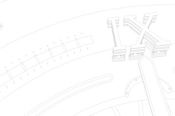 


Abstaract 3d rendering illustration of watches with gears. Sketch looking outline lines. 
