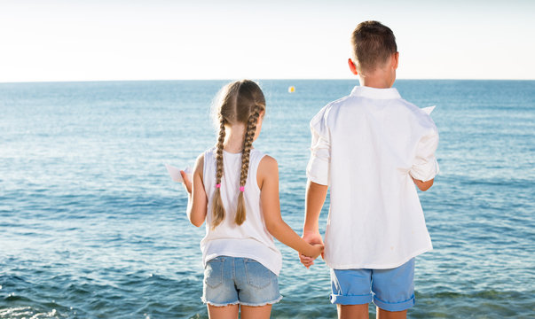 Two Chidren Beach Standing Back