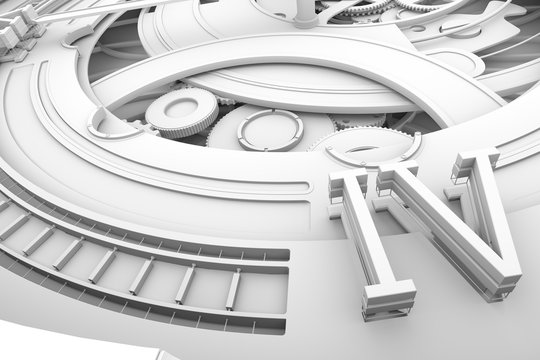 Abstaract 3d rendering illustration of watches with gears. Ambient occlustion pass. Shadow detail pass.