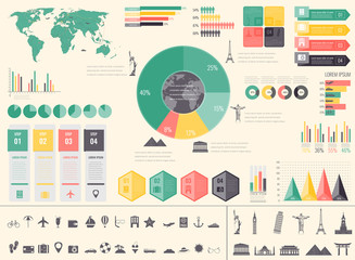 Travel and Tourism. Infographic set with charts and other elements. Vector