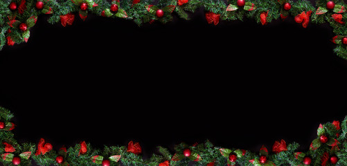 Black Christmas Background with empty copy space. Decorative xmas frame for concept or cards