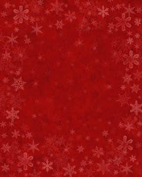 Subtle Snow on Red. Subtly rendered snowflakes on a textured red background.
