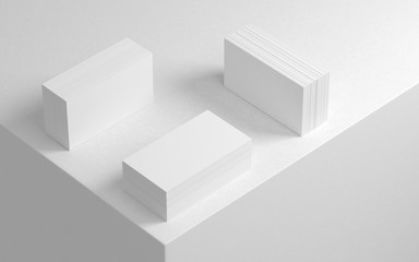 Three stacks of white Business cards on white modern background, 3d rendering