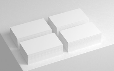 Four stacks of white Business cards, 3d rendering