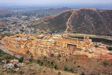View of Amber Fort from Jaigarh Fort in Rajasthan, India