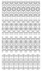Seamless borders set isolated on white. Decorative tileable ornaments collection. Vector illustration.