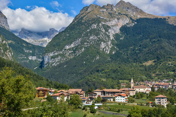 Beautiful landscape in the italian Alps. Little village in Dolomites, Italy