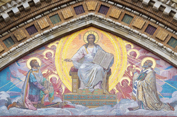 Fototapeta premium Mosaic on the walls of the temple.