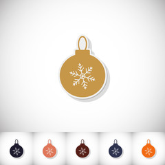 Christmas ball. Flat sticker with shadow on white background