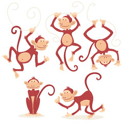 Set of illustrations with monkeys