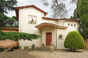 Fancy architecture white dacha Anton Chekhov in Yalta